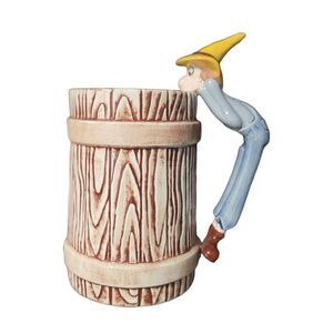 Vintage Hillbilly Figural Handle Porcelain Beer Mug Coffee Cup Moonshine Barrel